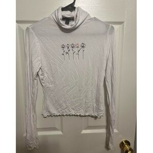 White Long Sleeve Shirt With Flowers from Forever 21